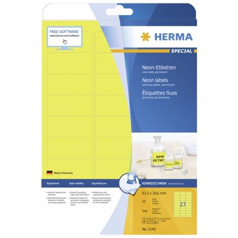 Labels luminous yellow 63,5x29,6 SuperPrint 675 pcs. , Giallo, Labels / pack - 675 pcs. Sheets / pack - 25 pcs. , 63, 5 x 29, 6mm, A4 sheets, Border on all sides - Foto 2
