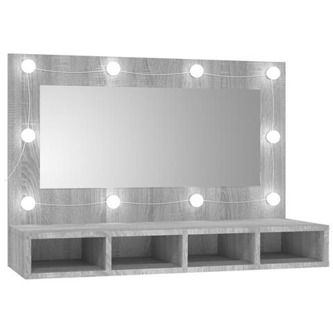 Mobile A Specchio Con Led Grigio Sonoma 90x31,5x62 Cm - Foto 1