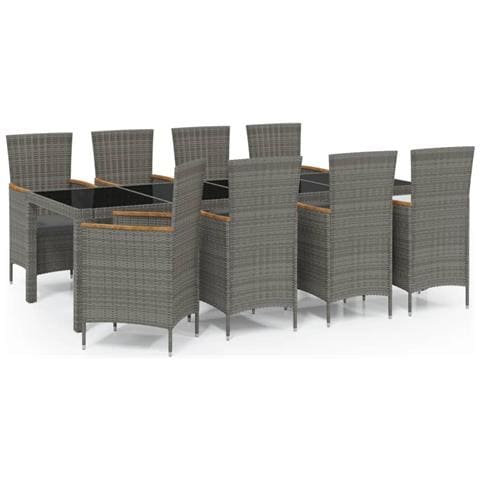Set Da Pranzo Da Giardino 9 Pz Con Cuscini In Polyrattan Grigio - Foto 1