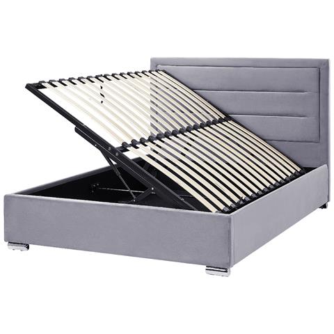 Letto Matrimoniale Con Contenitore Velluto Grigio Scuro 140 X 200 Cm Rouen - Foto 2