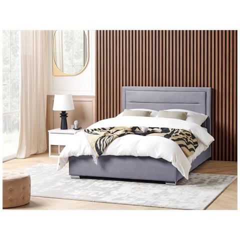 Letto Matrimoniale Con Contenitore Velluto Grigio Scuro 140 X 200 Cm Rouen - Foto 1
