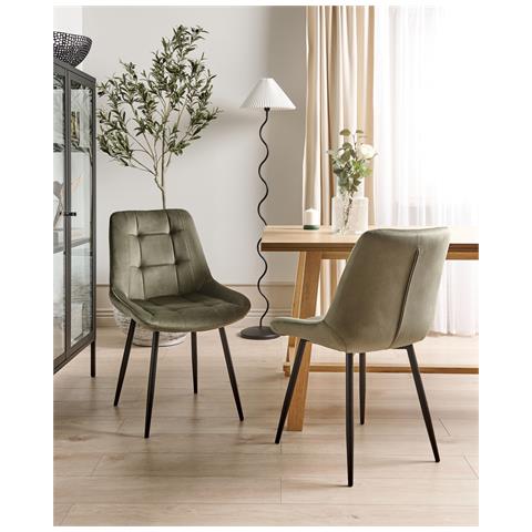 Set Di 2 Sedie Da Pranzo Velluto Verde Oliva Melrose - Foto 1