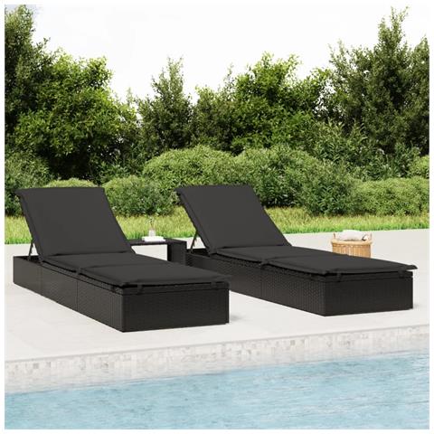 Lettino Prendisole 1 Pz Con Tavolino Nero In Polyrattan - Foto 2
