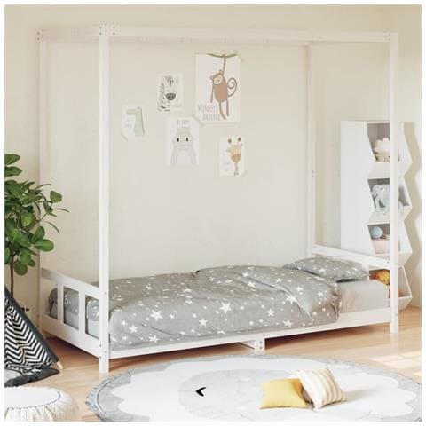 Giroletto per Bambini Bianco 90x200cm in Legno Massello di Pino - Foto 1