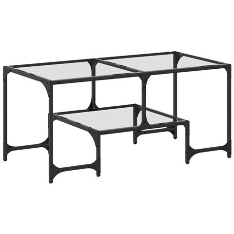 Tavolini Con Piano Vetro Trasparente 2 Pz 98,5x50x45 Cm Acciaio - Foto 2
