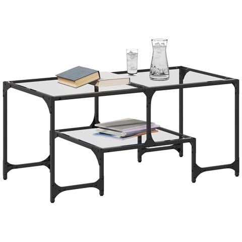 Tavolini Con Piano Vetro Trasparente 2 Pz 98,5x50x45 Cm Acciaio - Foto 3