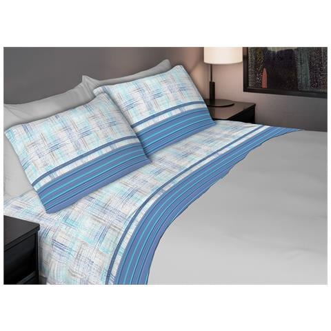 Completo Lenzuola Letto 100% Cotone Made Italy Disegno Astra Cn Matrimoniale Azzurro - Foto 1