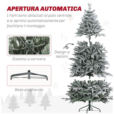 Albero di Natale Innevato 180cm con 2531 Rami Alto e Stretto con Base Pieghevole, Verde - Foto 6