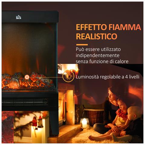 Camino Elettrico 1000W / 2000W con Fiamma LED Realistica e Controllo Temperatura, 40.5x20x62 cm, Nero - Foto 2