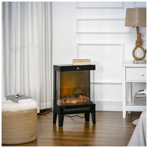 Camino Elettrico 1000W / 2000W con Fiamma LED Realistica e Controllo Temperatura, 40.5x20x62 cm, Nero - Foto 6