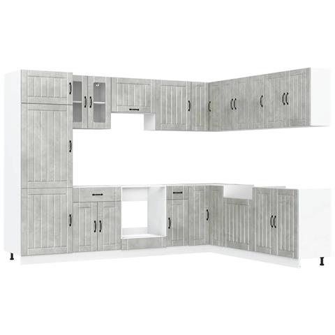 Set Mobili Da Cucina 14 Pz Lucca Grigio Cemento In Truciolato - Foto 2