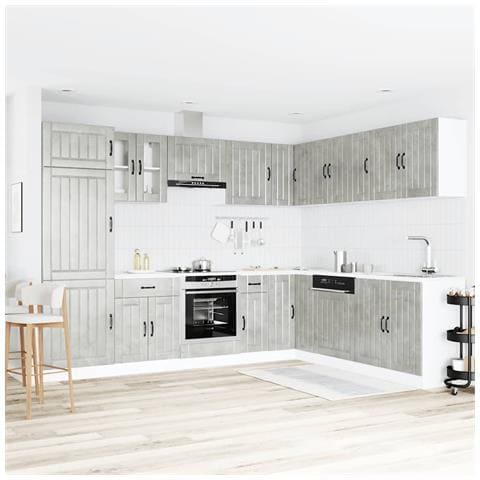 Set Mobili Da Cucina 14 Pz Lucca Grigio Cemento In Truciolato - Foto 3