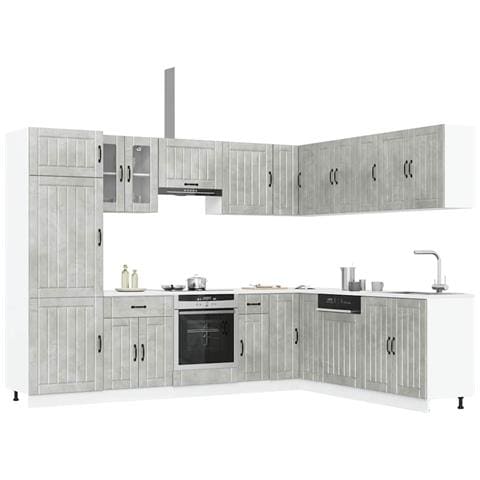 Set Mobili Da Cucina 14 Pz Lucca Grigio Cemento In Truciolato - Foto 1
