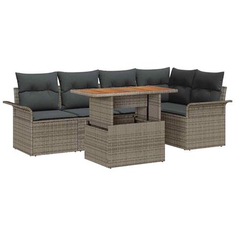 Set da Pranzo da Giardino in 6 Pezzi con Cuscini Grigio in Polyrattan e Acacia - Foto 1