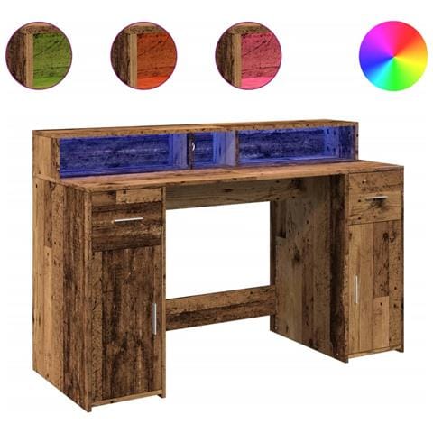 Scrivania con Luci LED Legno Antico 140x55x91 cm in Multistrato - Foto 1
