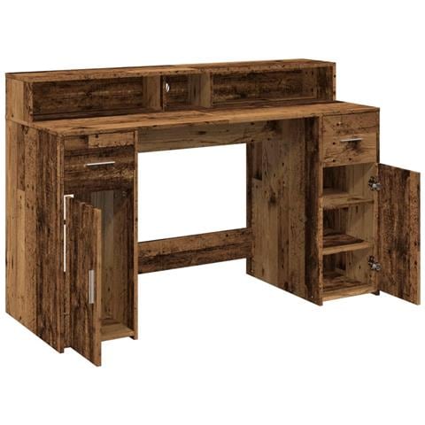 Scrivania con Luci LED Legno Antico 140x55x91 cm in Multistrato - Foto 9