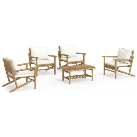Set Salotto da Giardino 5pz con Cuscini Bianco Crema in Bambù - Foto 1