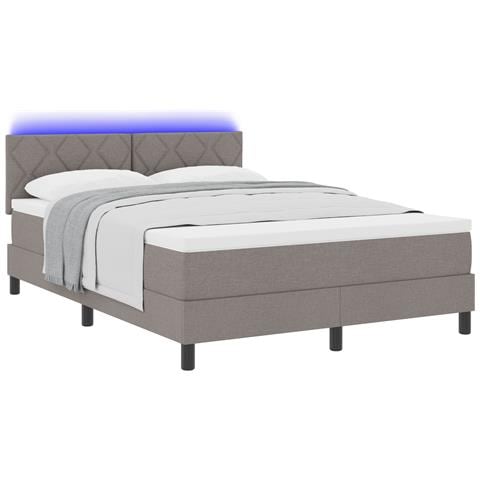 Letto con Rete a Molle con Materasso & LED Tortora 140x200 cm Tessuto - Foto 1