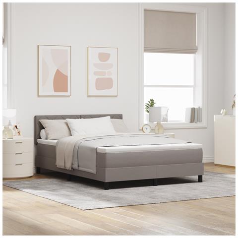 Letto con Rete a Molle con Materasso & LED Tortora 140x200 cm Tessuto - Foto 2