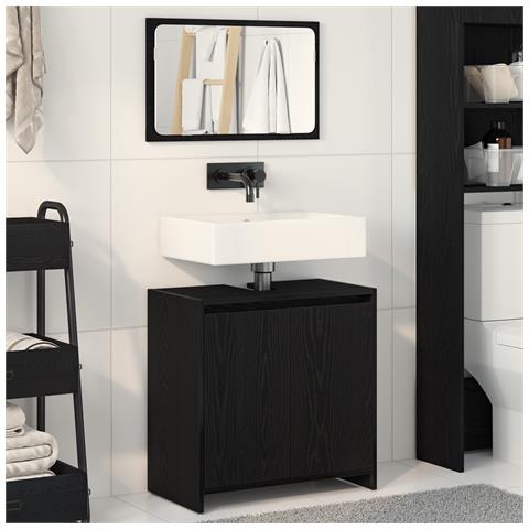 Mobile da Bagno con Specchio in Rovere Nero 60x33x61 cm in Legno Ingegnerizzato - Foto 2