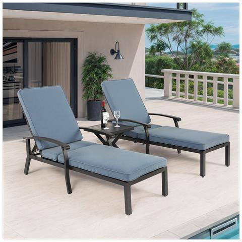 Mobili Da Salotto Con Chaise Longue, Con Cuscino In Cotone Impermeabile Blu, Reclinabile Regolabile, Alluminio Resistente Alla Ruggine (1 Pz) - Foto 4