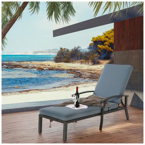 Mobili Da Salotto Con Chaise Longue, Con Cuscino In Cotone Impermeabile Blu, Reclinabile Regolabile, Alluminio Resistente Alla Ruggine (1 Pz) - Foto 1