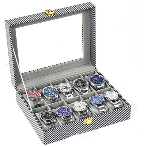 Scatola Porta Orologi 10 Posti Con Piccole Sfere In Acciaio, Compatibile Con Orologi E Bracciali, Custodia In Mdf Argento Con Struttura Robusta E Rivestimento In Pelle Microfibra - Foto 1