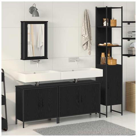 Set di mobili per il bagno 4 pcs Nero 33 x 33 x 185.5 cm - Foto 2
