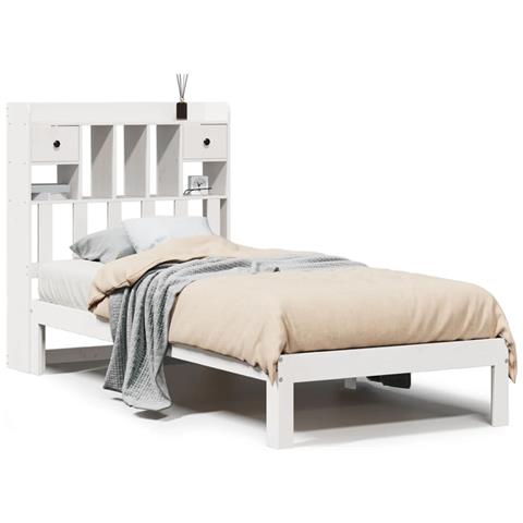 Letto Libreria senza Materasso Bianca 90x200 cm Legno di Pino - Foto 1