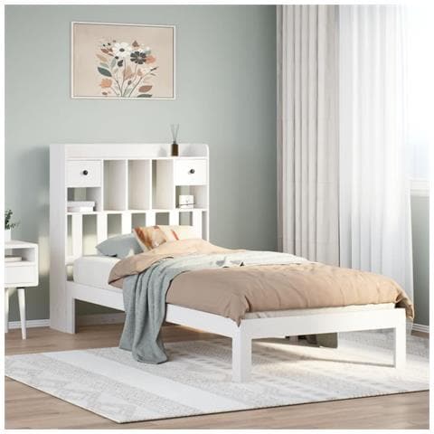 Letto Libreria senza Materasso Bianca 90x200 cm Legno di Pino - Foto 2