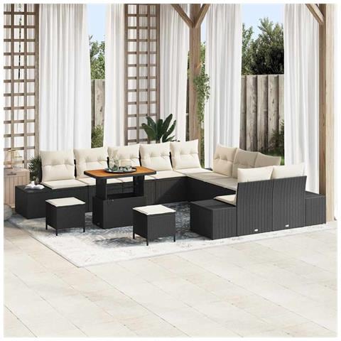 Set Divano da Giardino con cuscino 13 pcs Nero Poly Rattan - Foto 2