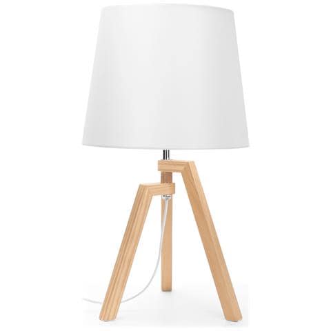Lampada Da Tavolo E27 Legno | Paralume Tessuto Bianco | H53cm - Foto 1