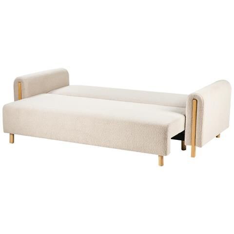 Divano Letto 3 Posti Kvam Bouclé Beige Chiaro Con Contenitore - Foto 6