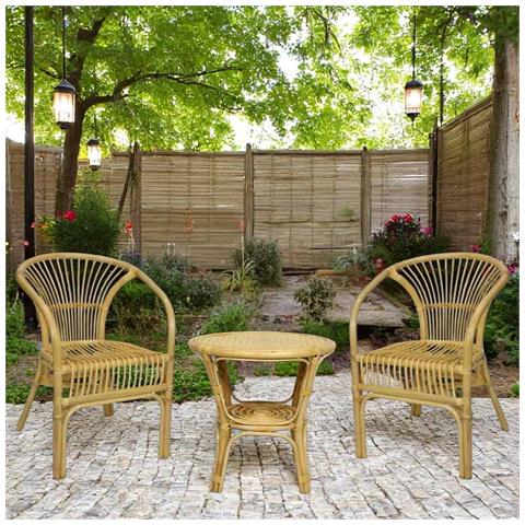 Salotto Maya In Legno Di Bambu Vimini Naturale Con 2 Poltrone 1tavolino Giardino - Foto 1