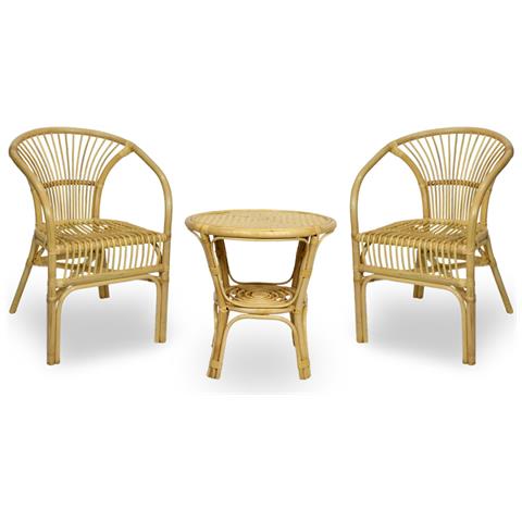 Salotto Maya In Legno Di Bambu Vimini Naturale Con 2 Poltrone 1tavolino Giardino - Foto 2