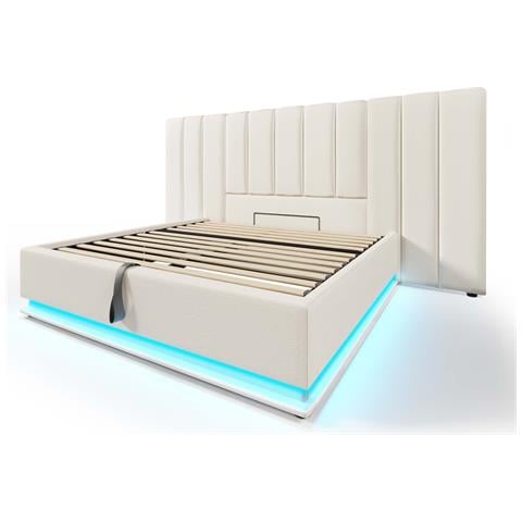 Letto Contenitore Con Luce Led Controllata Da App E Finitura Pu - Foto 3