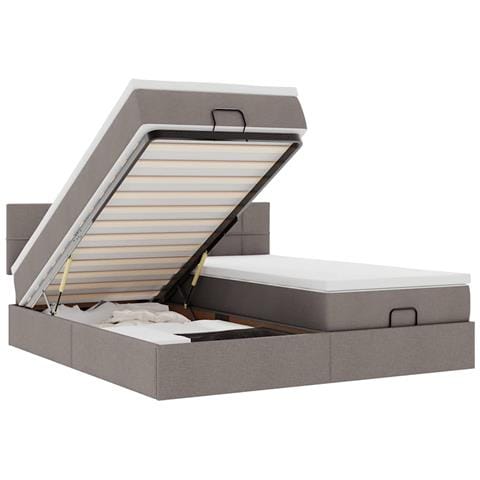 Struttura Letto Pouf con Materassi Tortora 160x200cm in Tessuto - Foto 1