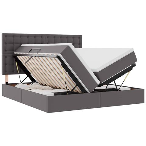 Letto con contenitore e LED Grigio 180 x 200 cm Pelle sintetica - Foto 1