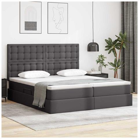 Letto con contenitore e LED Grigio 180 x 200 cm Pelle sintetica - Foto 2