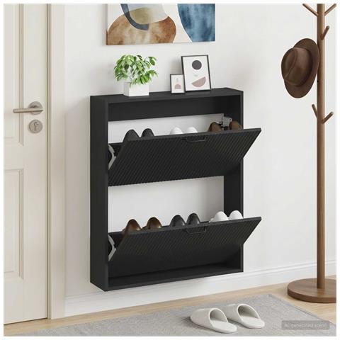 Mobiletto per Scarpe da Muro HOORN 71 x 17 x 86 cm Nero - Foto 2