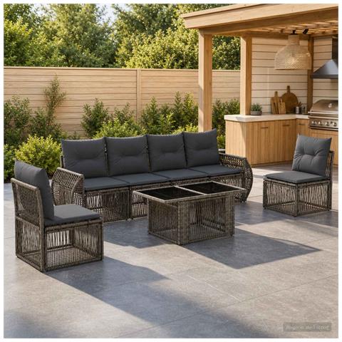 Set Divano da Giardino 7 pz Grigio e Grigio Scuro polyrattan - Foto 2