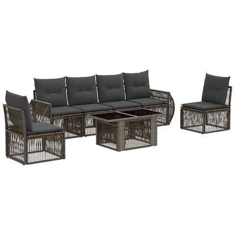 Set Divano da Giardino 7 pz Grigio e Grigio Scuro polyrattan - Foto 1