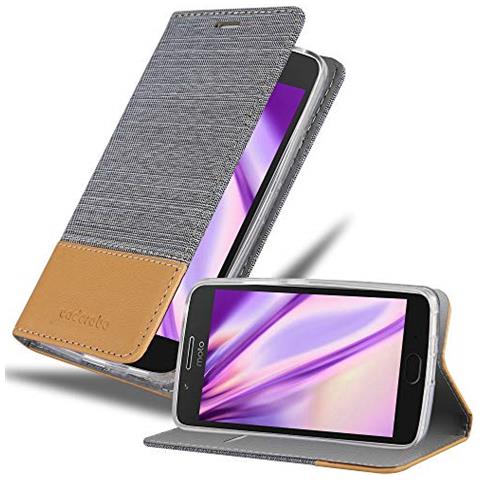 Custodia Compatibile Con Motorola Moto G5 Plus In Grigio Chiaro Marrone - Coperchio Protettiva Con Chiusura Magnetica, Funzione Stand E Tasca Per Le Carte - Foto 1