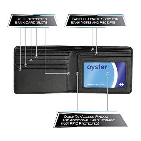 Portafoglio In Pelle Rfid Blocco Titolare Della Carta In Fibra Di Carbonio Bi-fold Con Confezione Regalo (nero)  - Foto 2