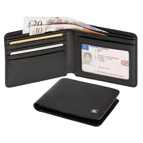 Portafoglio In Pelle Rfid Blocco Titolare Della Carta In Fibra Di Carbonio Bi-fold Con Confezione Regalo (nero)  - Foto 4