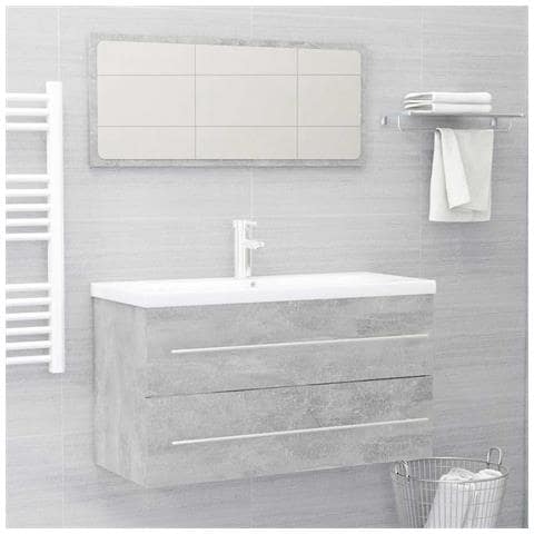 Set Mobili da Bagno 2 pz Grigio Cemento in Legno Multistrato - Foto 2