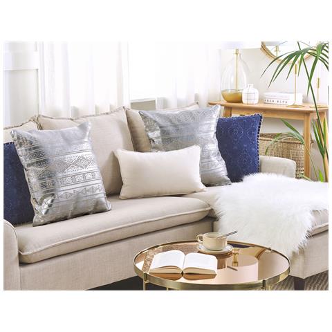 Set Di 2 Cuscini Oujda Cotone 50 X 50 Cm Argento Trama Geometrica - Foto 1