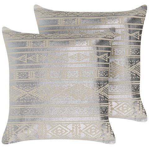 Set Di 2 Cuscini Oujda Cotone 50 X 50 Cm Argento Trama Geometrica - Foto 8