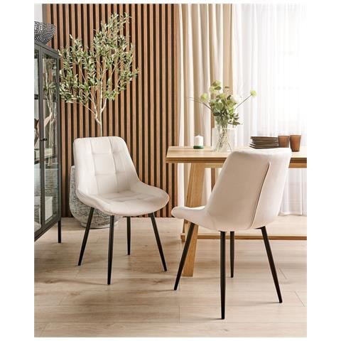 Set Di 2 Sedie Da Pranzo Velluto Bianco Sporco Melrose - Foto 1