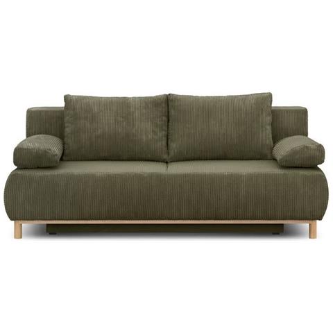 Panca Trasformabile A 3 Posti Mika - Velluto A Coste Verde Kaki - Scatola Portaoggetti - 192 X 84 X 93 Cm - Foto 1